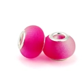 Pink matte resin beads with silver metal large hole cores for DIY jewelry sets - Saturated Pink Frosted (L0121039-57)