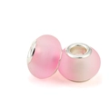Matte pink faceted glass charm bead with silver metal core for DIY bracelets - Baby Pink Frosted Glass (L0121039-61)