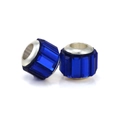 Faceted dark blue crystal glass beads with silver metal cores for DIY European bracelets - Dark Blue Rectangular Faceted (L0121039-64)
