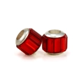 Faceted red glass charm beads with silver metal core for DIY bracelets - Bright Red Rectangular Faceted (L0121039-68)