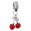 Silver charm bead featuring red enamel cherry pendants for DIY charm bracelets - Red Enamel Cherry Style (16)