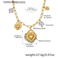 Detail view of gold heart necklace with blue floral ceramic beads and natural stones - Gold Light Blue Ceramic DIY Necklace (TXP519) / 40+5cm