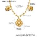 Detailed view of golden stainless steel necklace with sacred heart pendants and shell beads - Gold Shell Pearl Heart DIY Necklace (TXP519) / 40+5cm