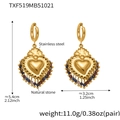 Gold heart earrings with colorful natural stones and baroque tassel details in detail view - Golden Multicolor Natural Stone Hoop Earrings (TXF519)