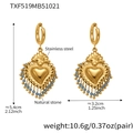 Detailed view of gold stainless steel heart earrings with blue natural stone beads - Golden Blue Natural Stone Hoop Earrings (TXF519)