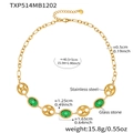 Detail of 18k gold plated stainless steel necklace with green glass stones and pig nose links - 40.5+5cm / Green Glass Stone Gold Necklace