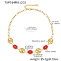 Macro view of 18k gold plated stainless steel necklace with red glass stone detail - 40.5+5cm / Red Glass Stone Gold Necklace