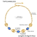 Detail of 18k gold plated stainless steel necklace with blue glass stones and oval links - 40.5+5cm / Blue Glass Stone Gold Necklace