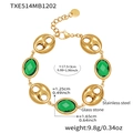 Detail of 18k gold plated stainless steel bracelet with green glass stone and dimensions - Green Glass Stone Gold Bracelet