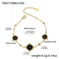 Detail view of gold stainless steel bracelet with square black glass stones and dimensions - Gold Bracelet / Black (16.5+5cm)