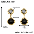 Detailed size chart of stainless steel earrings with square gray and black glass stones - Gold Earrings / Black