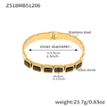 Macro detail of gold stainless steel bangle with six rectangular black glass stones - Gold / Black Glass Stone