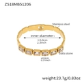 Detailed size chart of a 18k gold plated stainless steel bracelet with square glass stone - Gold White