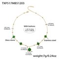 Gold stainless steel necklace featuring square green glass stones and beaded chain links - Gold Necklace / Green (41.5+5cm)