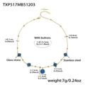 Minimalist gold stainless steel necklace featuring square blue glass stones and beads - Gold Necklace / Blue (41.5+5cm)