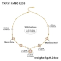 Golden stainless steel necklace with five purple square glass stone pendants and bead chain - Gold Necklace / Pink (41.5+5cm)