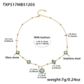 Gold stainless steel necklace featuring square blue glass stones and lobster clasp - Gold Necklace / Lake Blue (41.5+5cm)