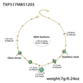 Golden stainless steel necklace with five square green glass stone pendants for women - Gold Necklace / Light Green (41.5+5cm)