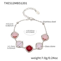 Silbernes Edelstahlarmband mit quadratischen Glassteinen in Rot- und Rosatönen - Armband (TXE512) / 15.5+5cm / Gemischtes Rot (Stahlbasis)