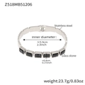 Silver stainless steel bangle with six black rectangular glass stones in 18k gold plating - Steel Black Glass Stone