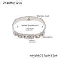 Silver stainless steel bangle with rectangular glass stones and secure snap clasp - Steel White Glass Stone