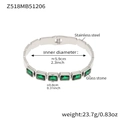 Zilveren roestvrijstalen open armband met smaragdgroene glasstenen en specificaties - Zilver Groene Glassteen