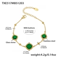 Detail view of a gold stainless steel bracelet with three square green glass stones and extender - Gold Bracelet / Green (16.5+5cm)