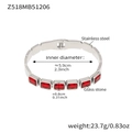 Zilveren roestvrijstalen armband met rechthoekige rode glasstenen en vouwsluiting - Staal Rode Glassteen