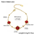 Golden stainless steel bracelet with square red glass stones and small round beads - Gold Bracelet / Red (16.5+5cm)