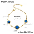 Gold stainless steel bracelet featuring square blue glass stones and small gold beads - Gold Bracelet / Blue (16.5+5cm)