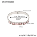 Vergulde roestvrijstalen armband met een rechthoekige roze glazen steen inleg - Staal Roze Glassteen
