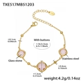 18k gold plated stainless steel bracelet with square pink glass stones and beads - Gold Bracelet / Pink (16.5+5cm)