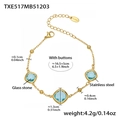 Macro view of gold stainless steel bracelet with square blue stones and beaded details - Gold Bracelet / Lake Blue (16.5+5cm)