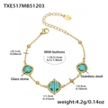 Gold stainless steel bracelet featuring square green glass stones and beaded chain links - Gold Bracelet / Light Green (16.5+5cm)