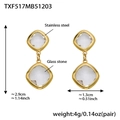 Golden stainless steel geometric square glass stone drop earrings for women - Gold Earrings / White