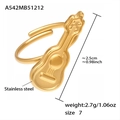 Detailed specs of the gold stainless steel guitar ring including weight and size - Guitar Style (A542) / Adjustable Open / Gold