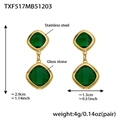 Golden stainless steel drop earrings featuring square green glass stone settings - Gold Earrings / Green