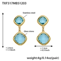 Square cut blue glass stone drop earrings in gold stainless steel finish - Gold Earrings / Lake Blue