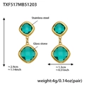 Square green glass stone earrings in 18k gold plated stainless steel finish - Gold Earrings / Light Green