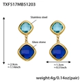 18k gold plated stainless steel earrings with square blue glass stones in 2.9cm height - Gold Earrings / Mix Blue