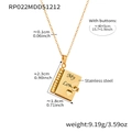 Gold stainless steel book locket necklace with My Love engraving and size measurements - Gold Necklace-My Love Style