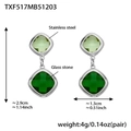 18k gold plated stainless steel drop earrings with green cushion cut glass stones - Silver Earrings / Mix Green