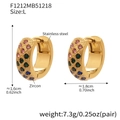 Detail of 18k gold plated CNC engraved grid hoop earrings with colorful zircon inlays - F1212 Multicolor Zirconia Earrings - Large / Multicolor Zircon - Large