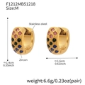 18K gold plated stainless steel checkered earrings with colorful zircon inlay - F1212 Multicolor Zirconia Earrings - Medium / Multicolor Zircon - Medium