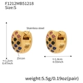 Golden stainless steel grid hoop earrings with multi-colored zircon and size markers - F1212 Multicolor Zirconia Earrings - Small / Multicolor Zircon - Small