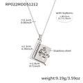 Silver book-shaped locket necklace with mother and child engraving in stainless steel - Steel Necklace-Father Style