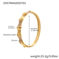 Detailed view of gold stainless steel bamboo cuff with zircon stones and size dimensions - Bamboo Texture Inlaid Style (Z457-Gold Pink Zirconia Bangle)