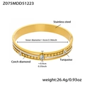Gold stainless steel bangle with turquoise and cubic zirconia, measuring 6cm inner diameter - Gold Hollow Dot White Stone (Z075)