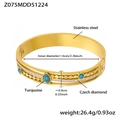 Gold-plated stainless steel bangle with turquoise stone and white zircon inlay - Gold Hollow Dot Blue Stone (Z075)