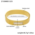 Gold stainless steel geometric bangle with honeycomb patterns and zircon inlays - Gold Honeycomb White Zirconia (Z150)